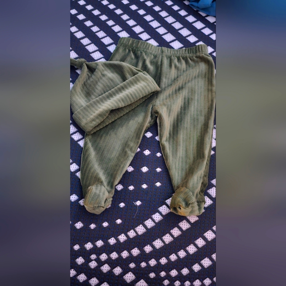 Green pants and hat